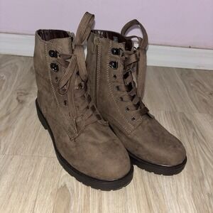 Kelly & Katie Vestie Brown Lace Up Combat Boots Side Zip Womens Size 7.5